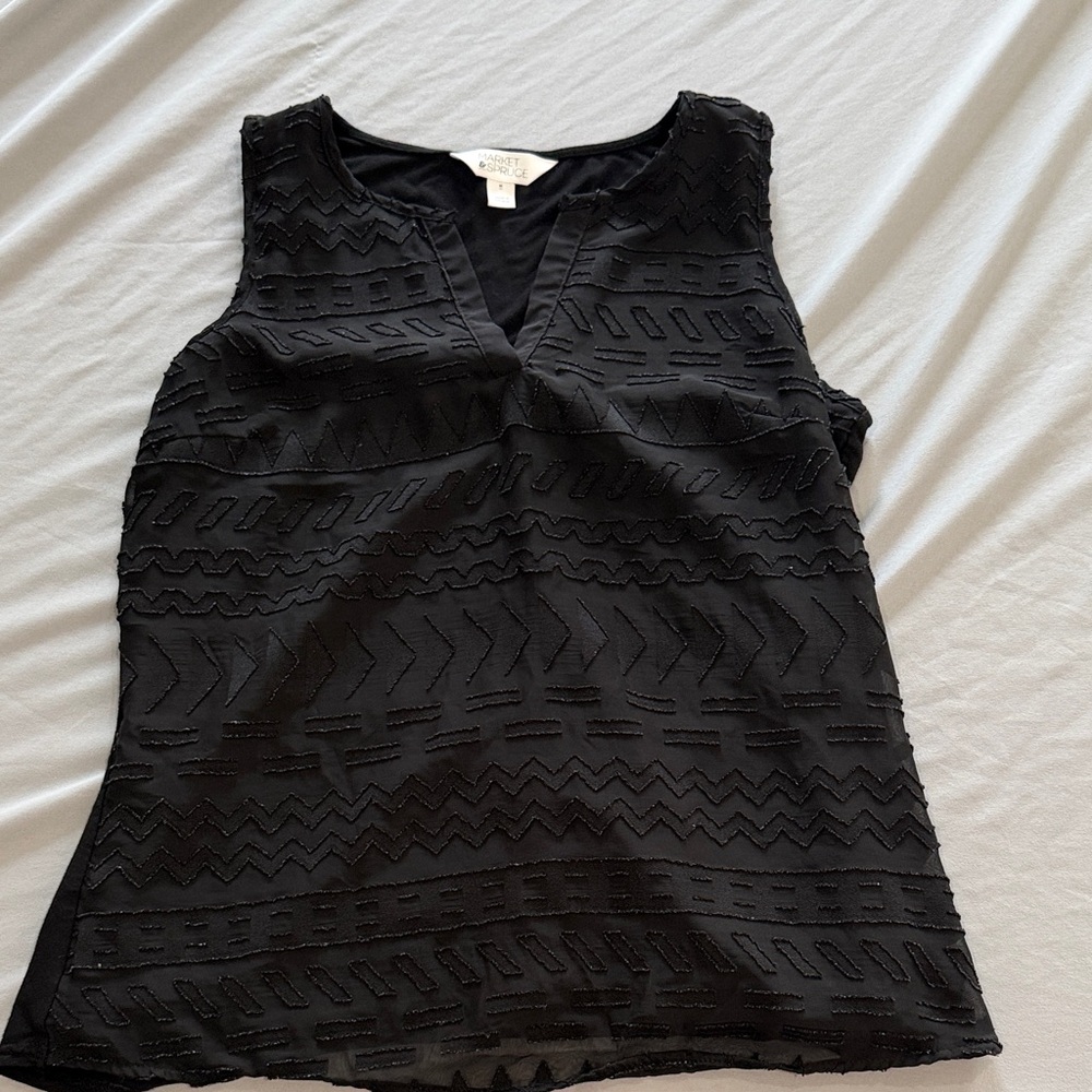 Market & Spruce Black Textured V-Notch Sleeveless Tank